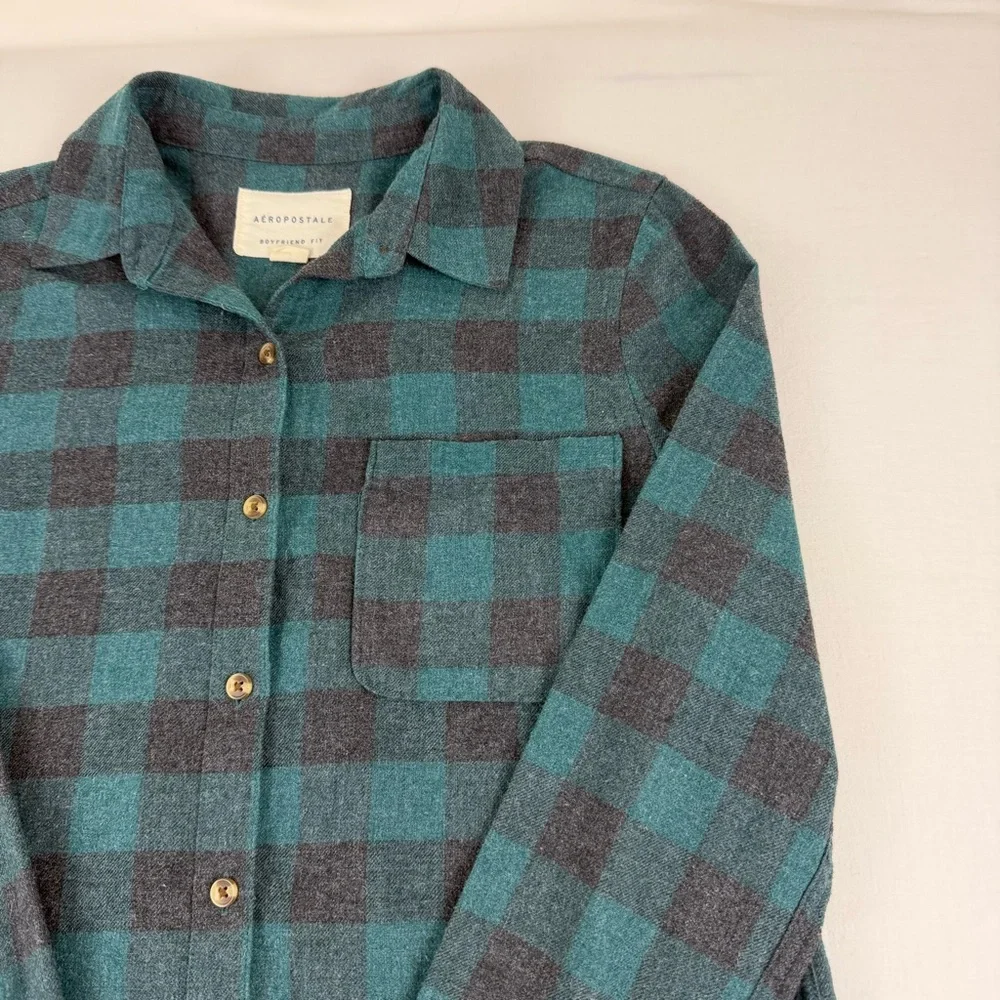 Aeropostale Boyfriend Fit Plaid Flannel Button-up Long‎ Sleeve Shirt, Women's S